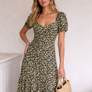 Urban Outfitters Floral Puff Sleeve Midi Dress Cottagecore S